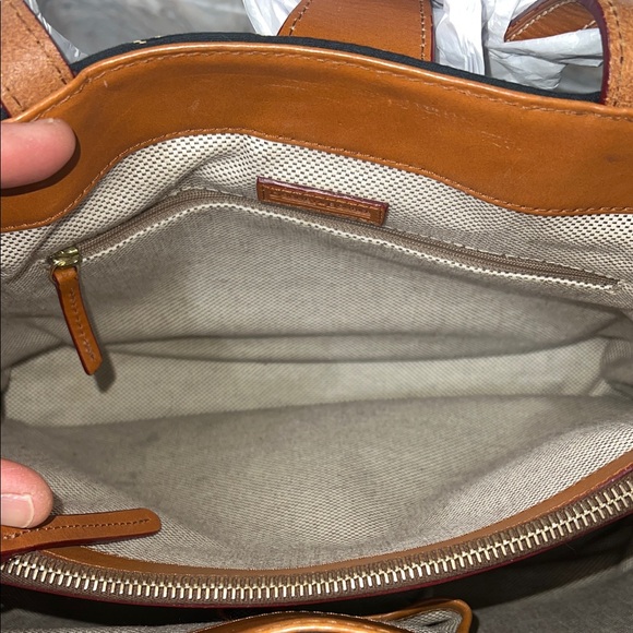 Dooney & Bourke Black Signature Tote with Tan Leather Trim and Gold Hardware - Picture 6 of 13